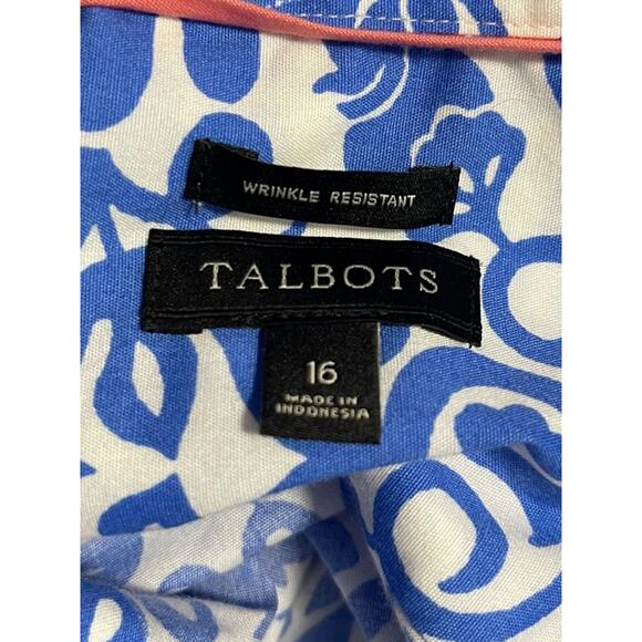 Size 16 Talbots Button Up Wrinkle Resistant Sleeveless Floral Shirt Blue - Picture 11 of 12